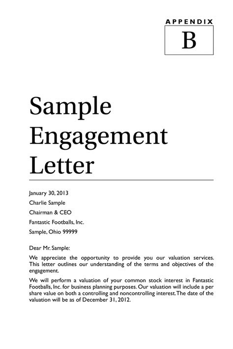 Business Valuation Engagement Letter Template Examples - Letter